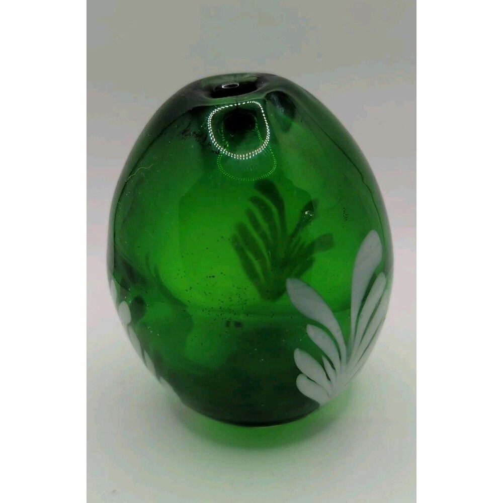Vtg Art Glass Oil Lamp Vase Egg Shaped Paperweight